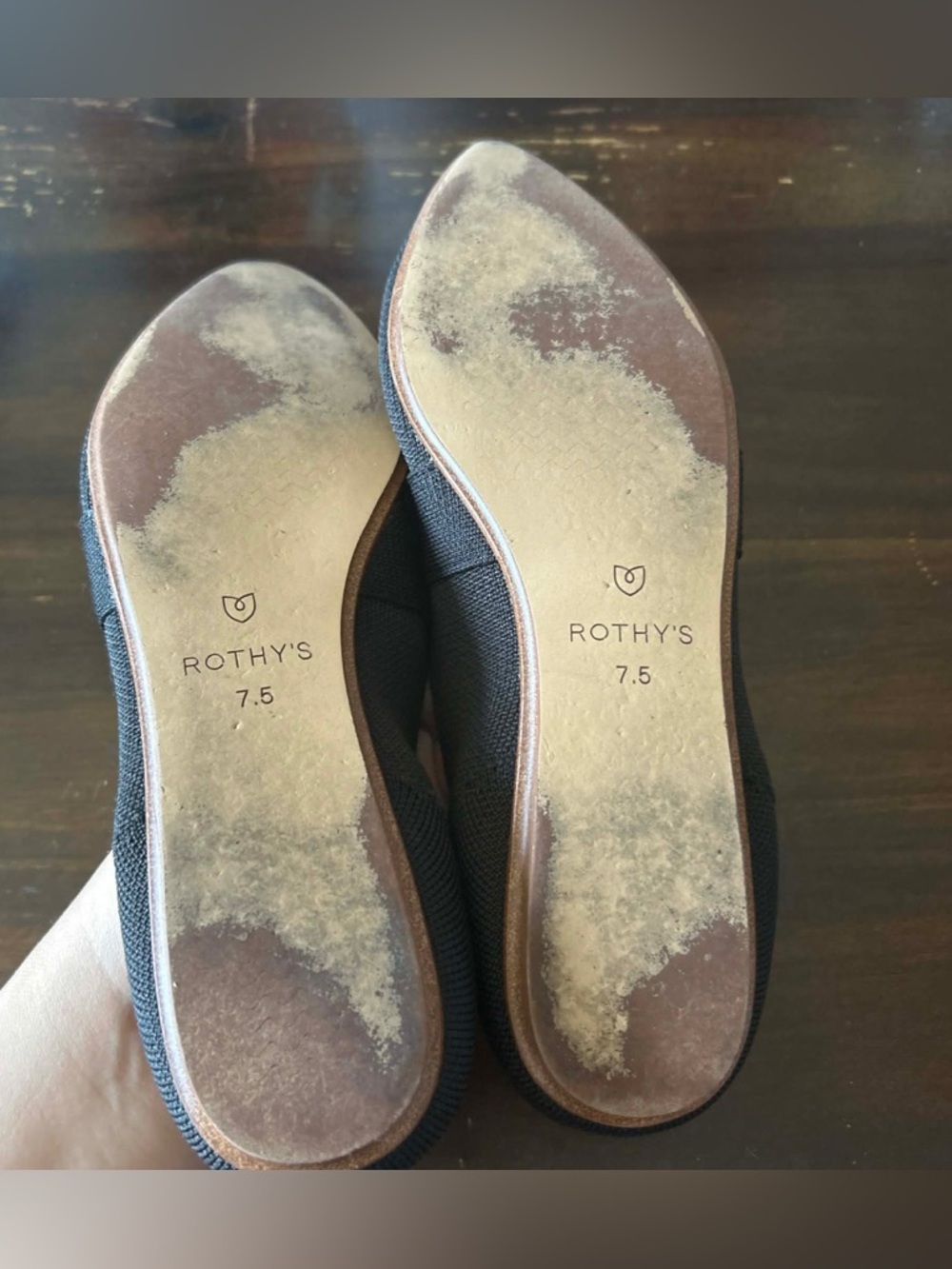Rothy's Black Pointed Bow-Front Flats with Blue Trim - Picture 3 of 4